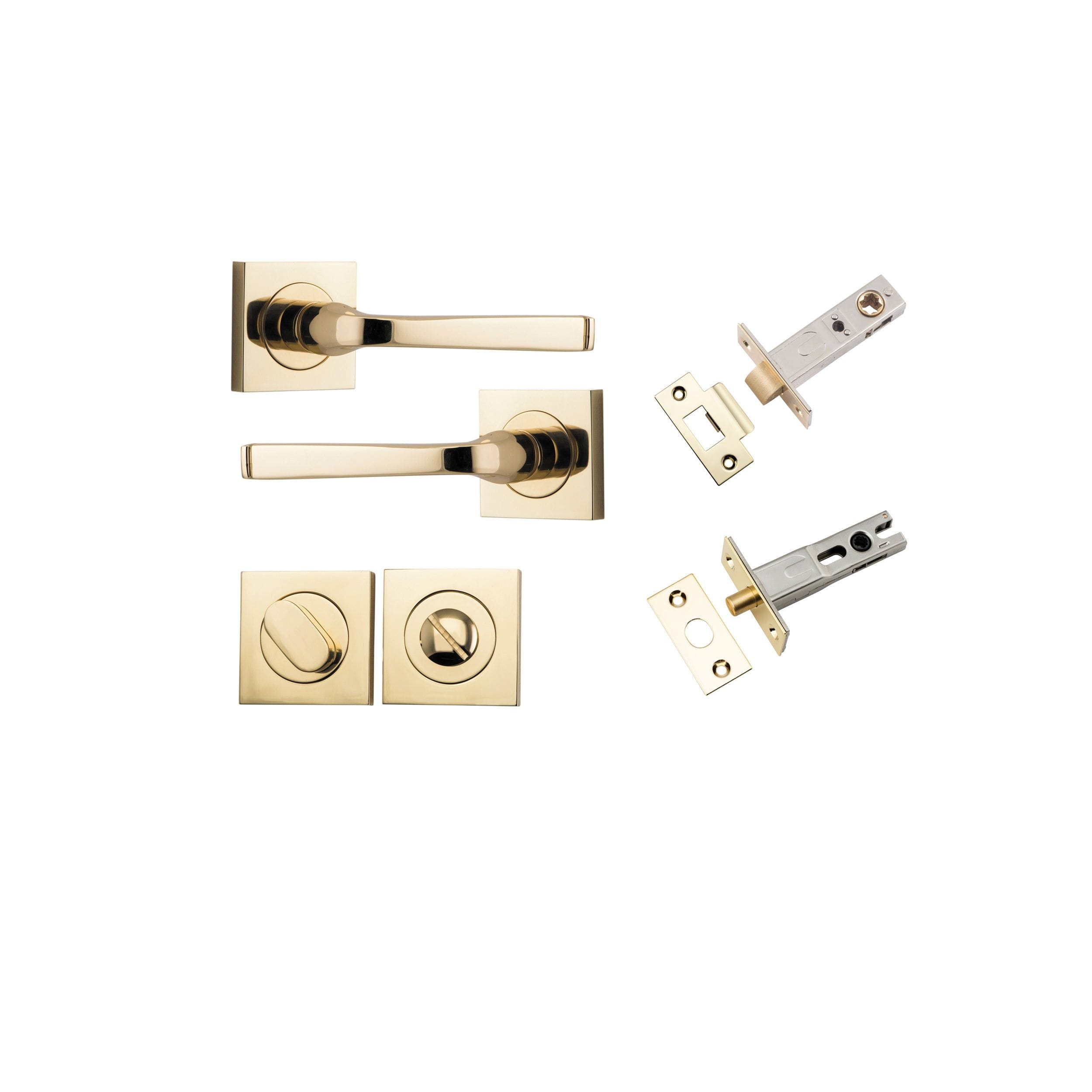 Annecy Lever on Square Rose Polished Brass Privacy Kit