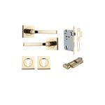 Annecy Lever on Square Rose Polished Brass Entrance Kit - Key/Thumb Turn