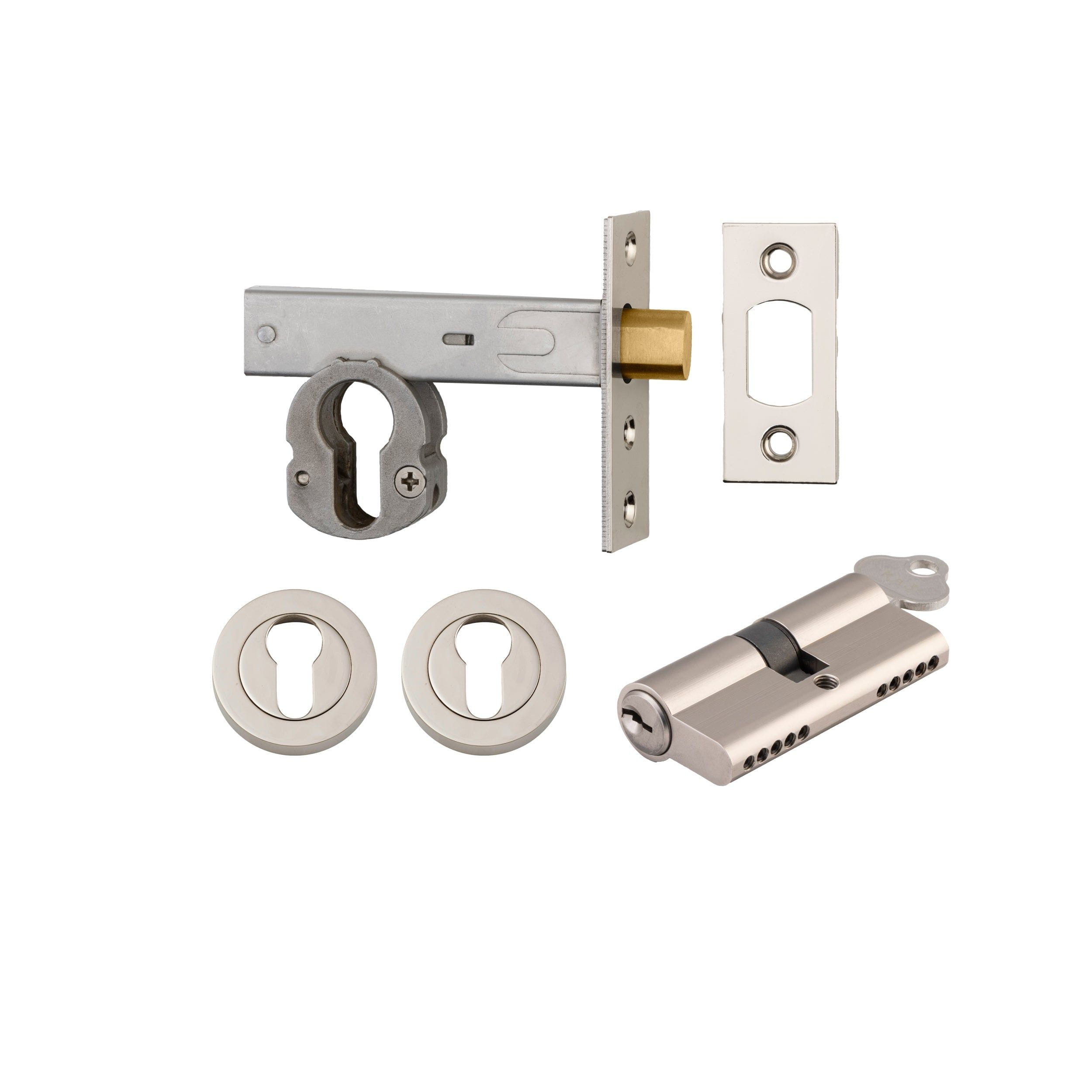 Euro Mortice Deadbolt Polished Nickel Key/Key Escutcheon Round Kit