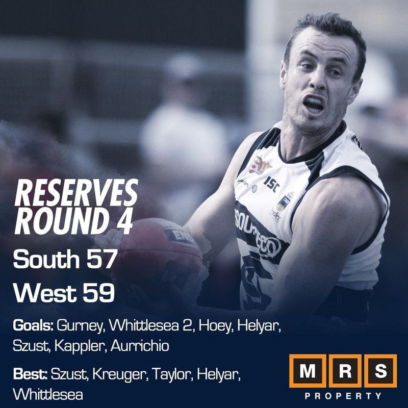 Reserves Match Report: Round 4 - South Adelaide vs West Adelaide