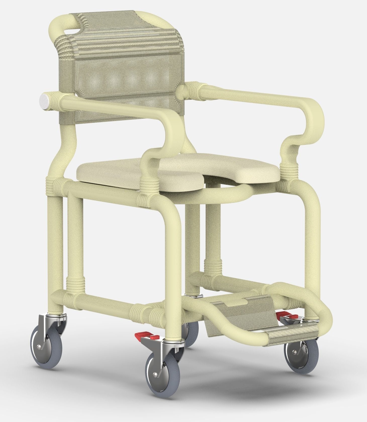 R100 Standard mobile shower chair with pan/pan holder