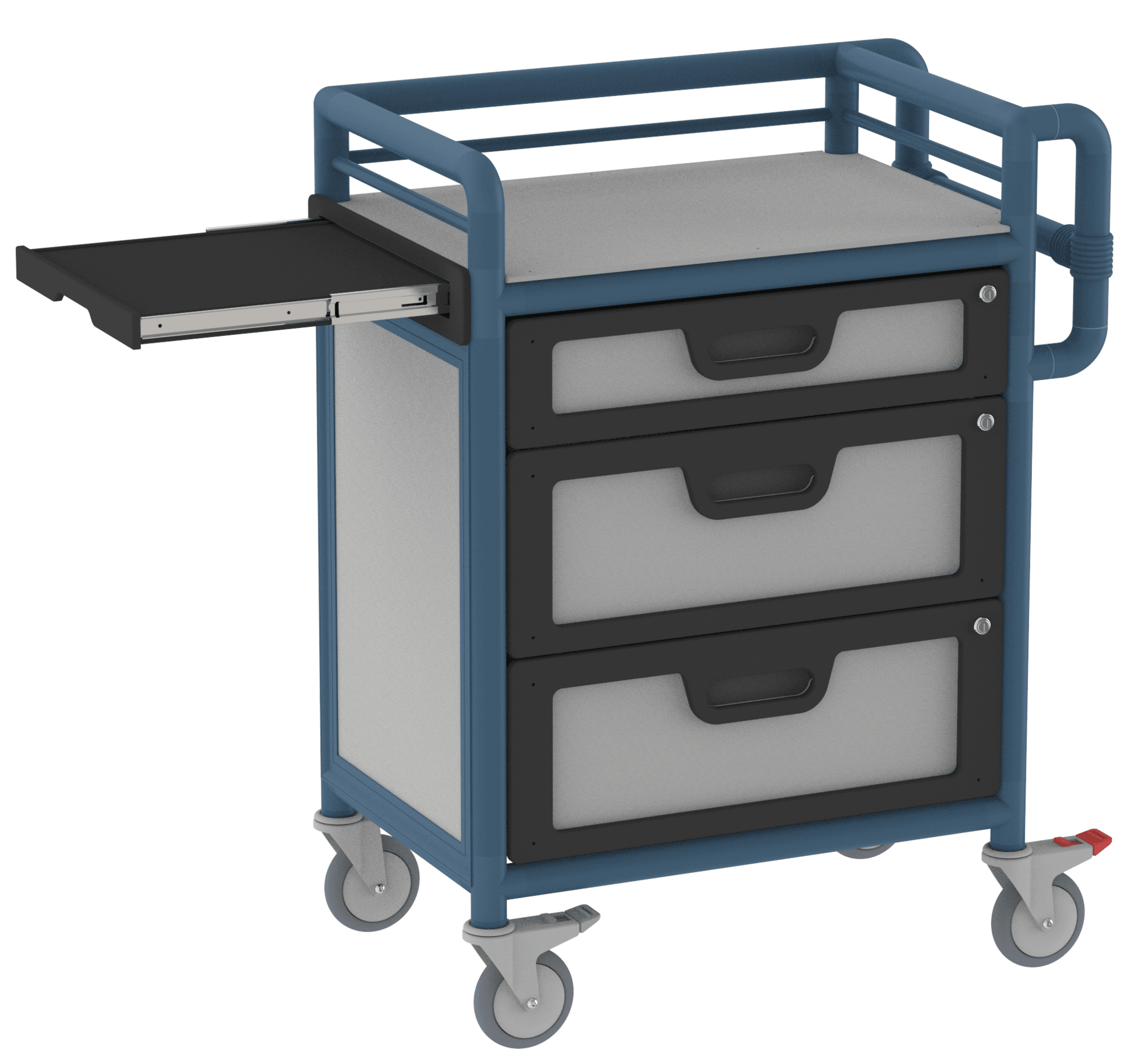 Lockable 3 Drawer Trolley with Slide Out Table