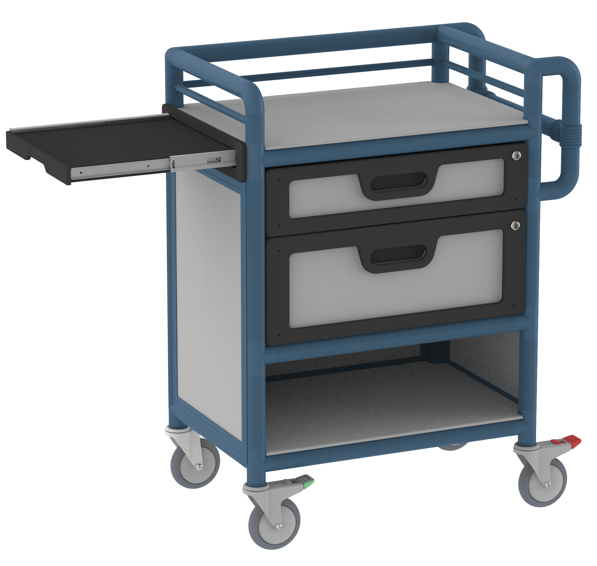 Lockable 2 Drawer Trolley with Slide Out Table
