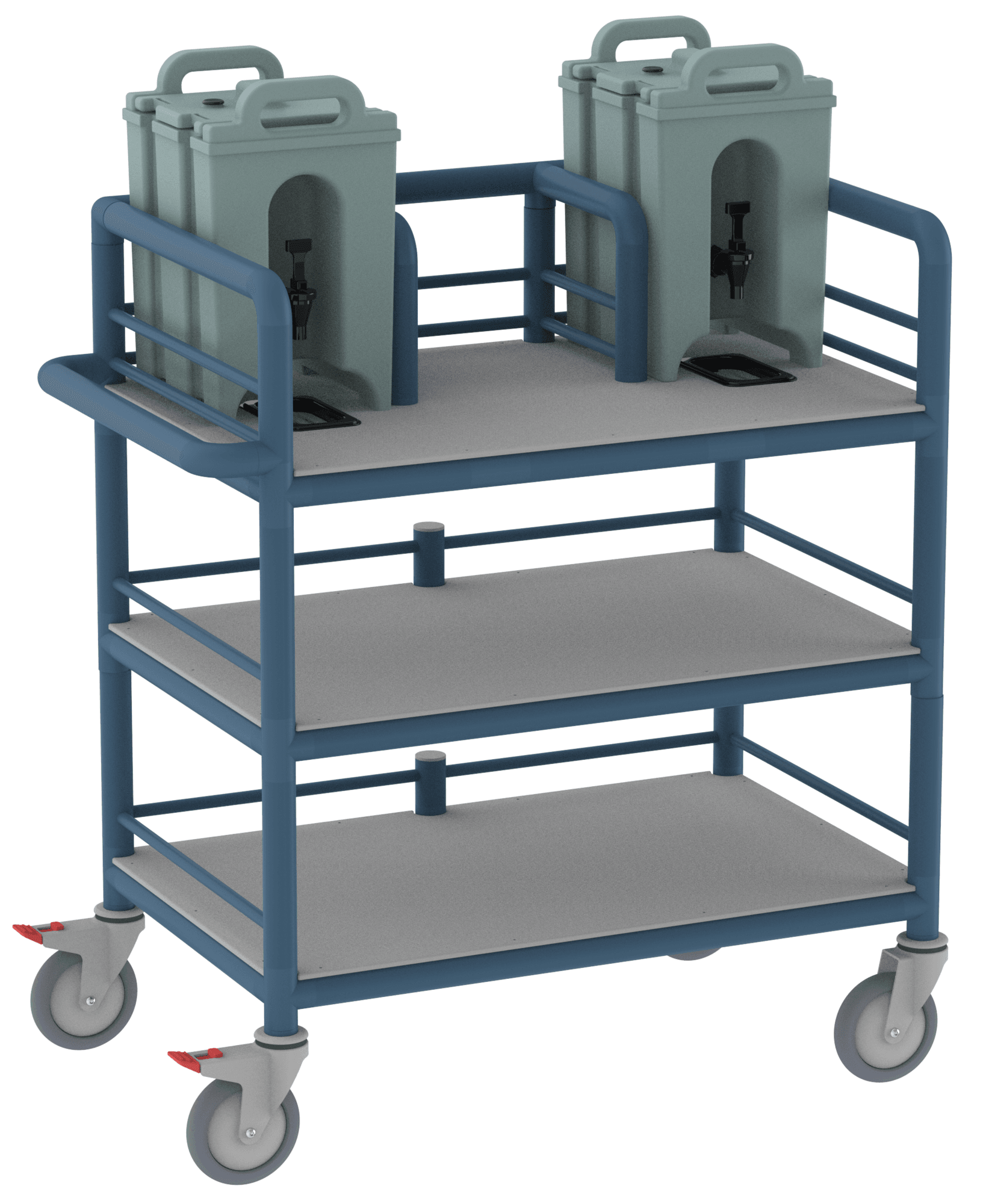 3 Shelf Double Urn Trolley with Guard Rails