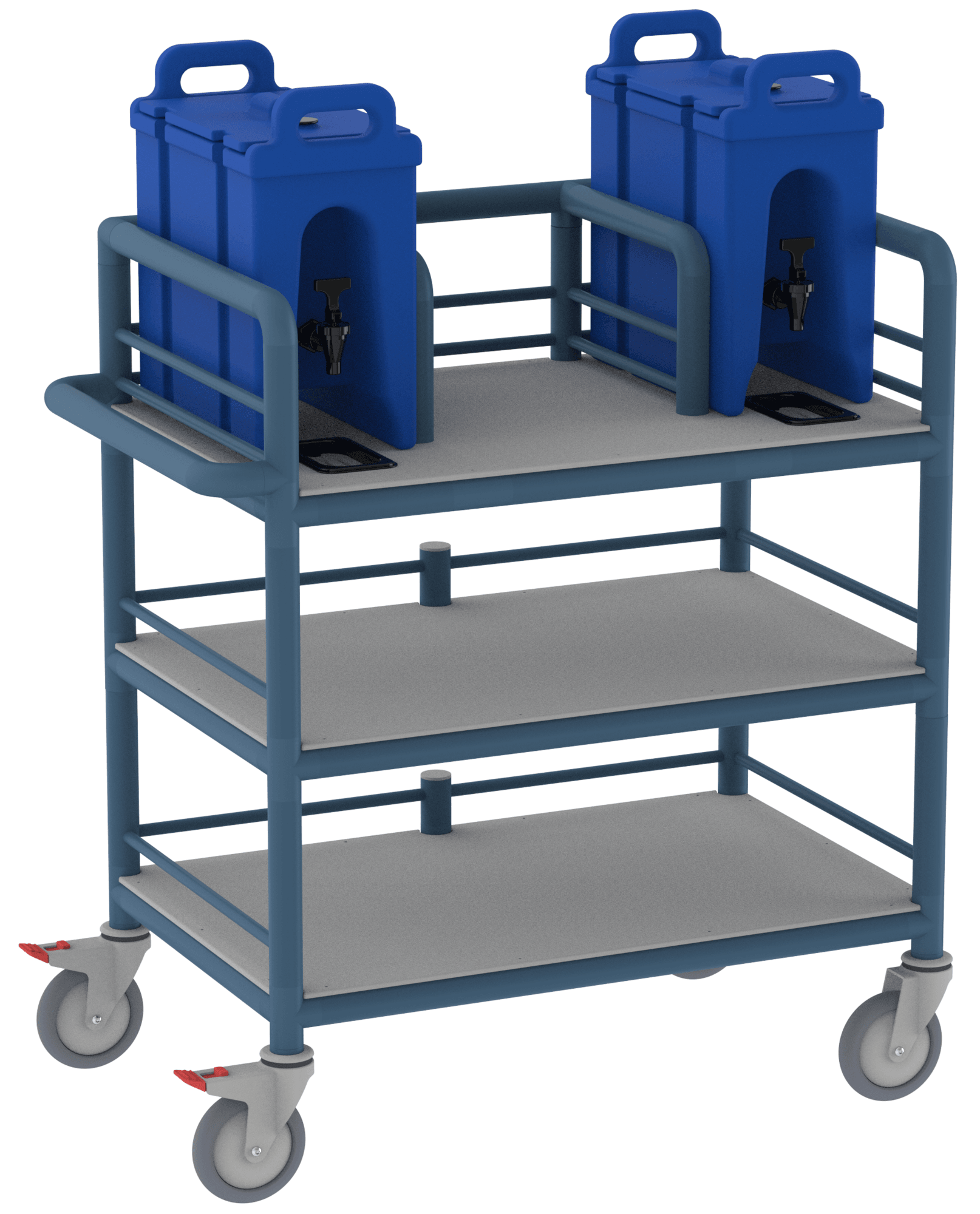 3 Shelf Double Urn Trolley with Guard Rails