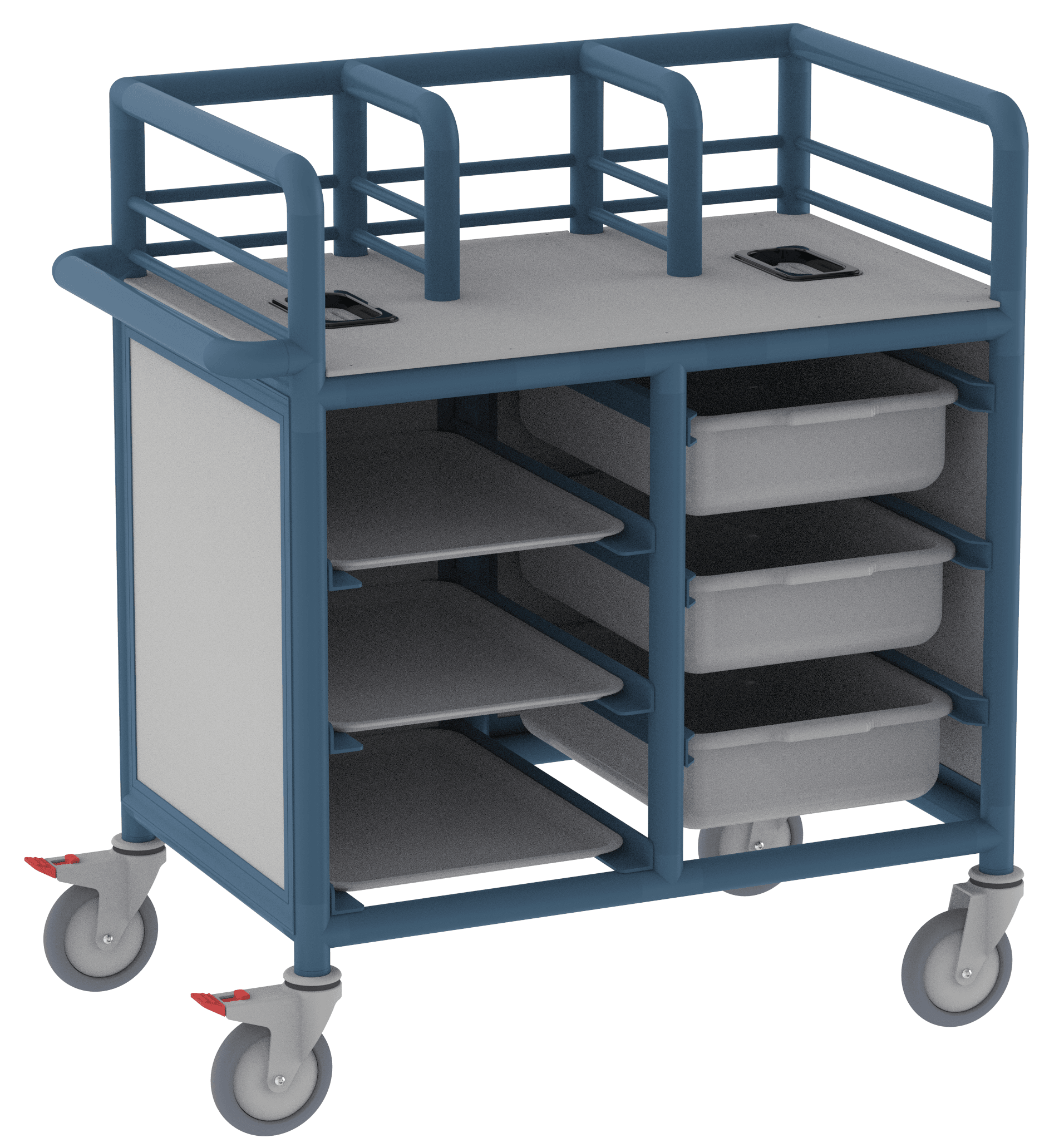 Enclosed Double Urn Trolley with Trays and Tubs