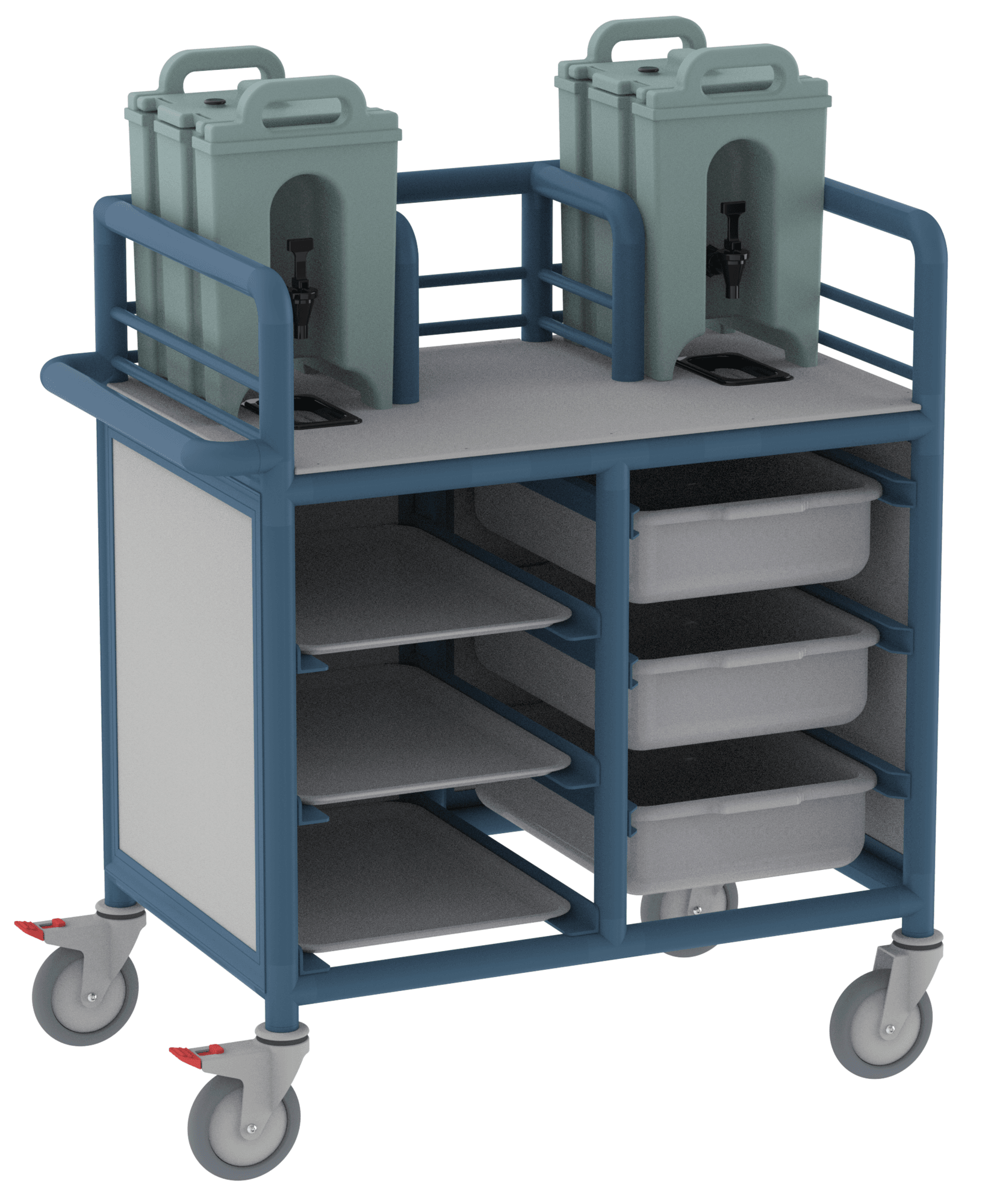 Enclosed Double Urn Trolley with Trays and Tubs