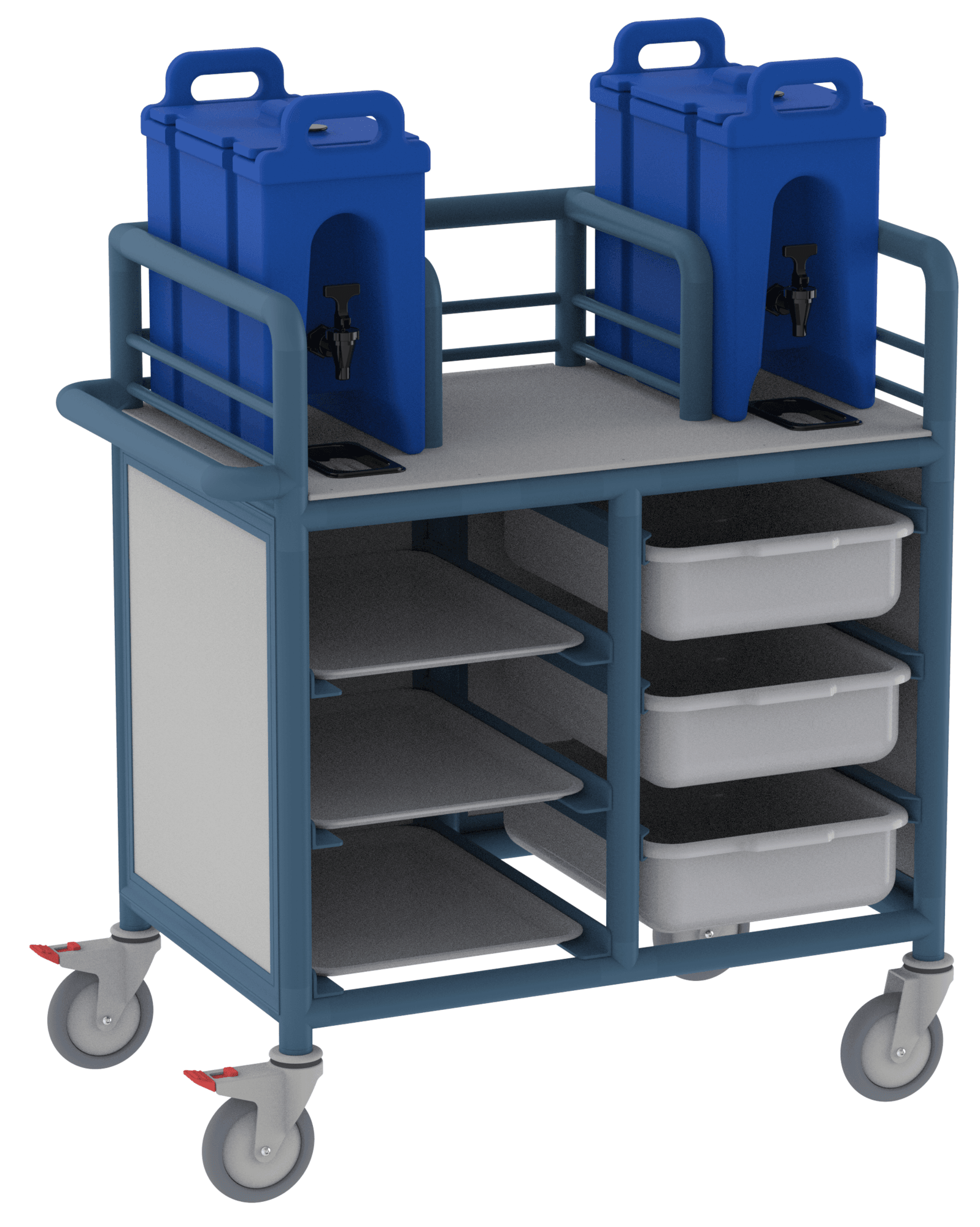 Enclosed Double Urn Trolley with Trays and Tubs Enclosed Double Urn Trolley with Trays and Tubs
