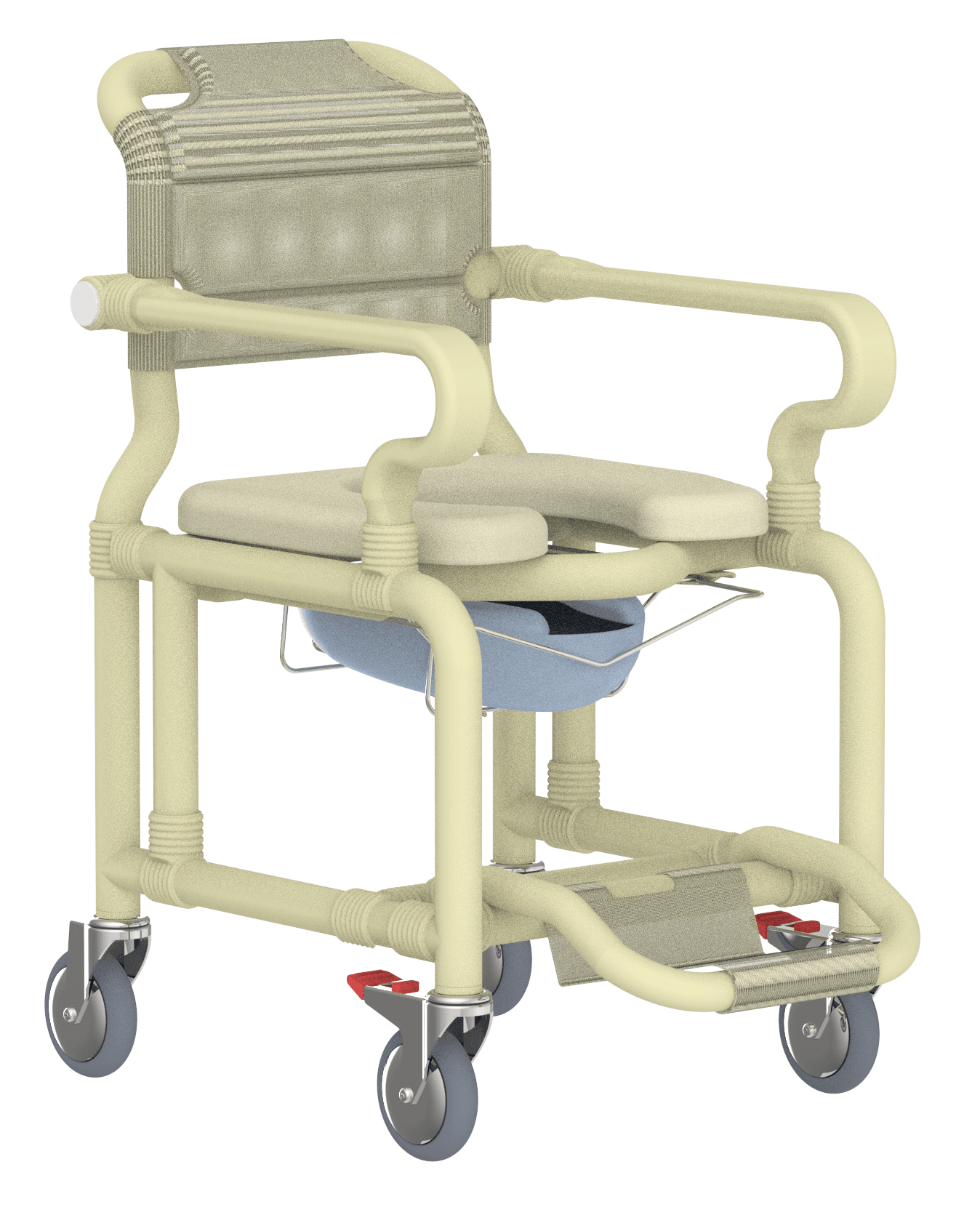 Deluxe mobile shower chair with pan/pan holder Deluxe mobile shower chair with pan/pan holder