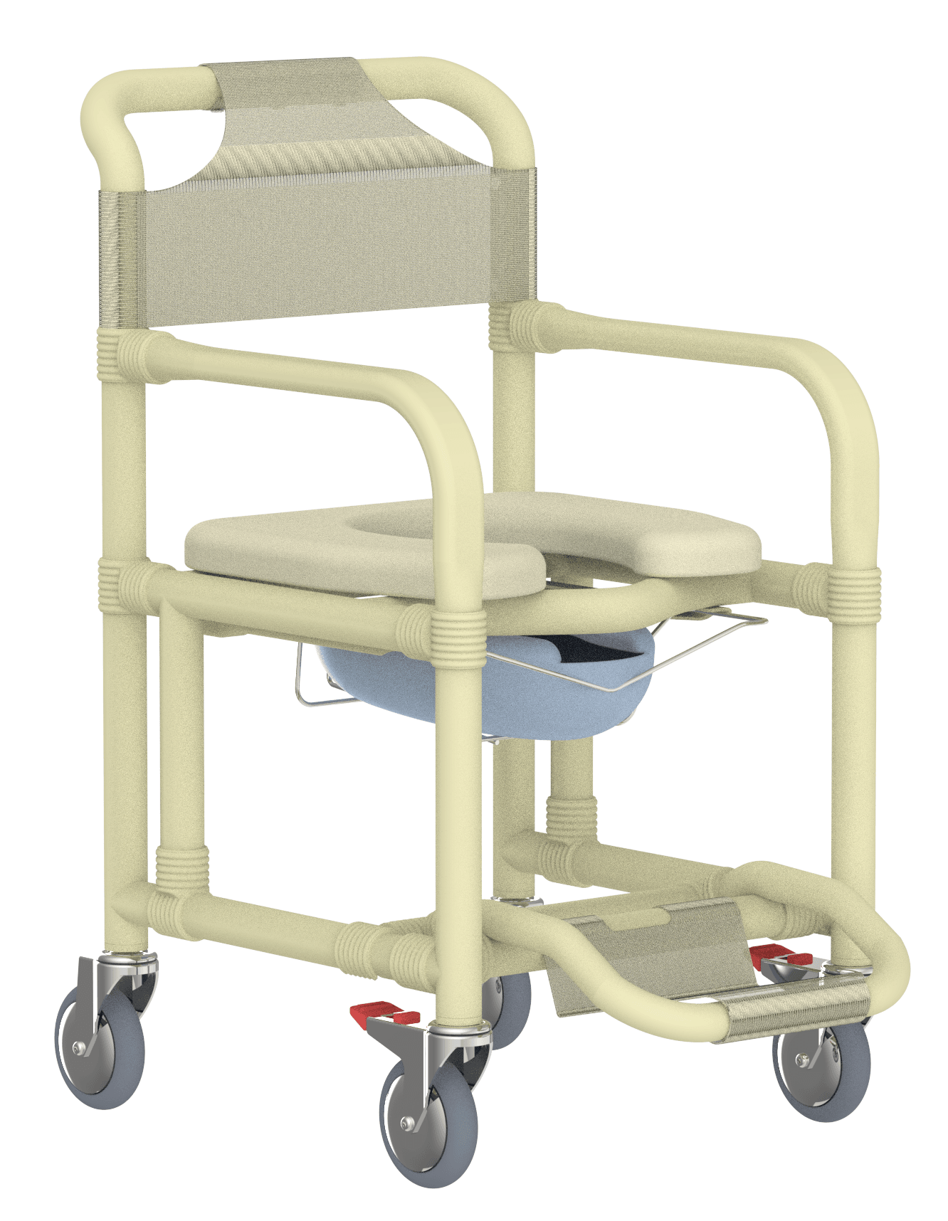 Standard mobile shower chair with pan/pan holder