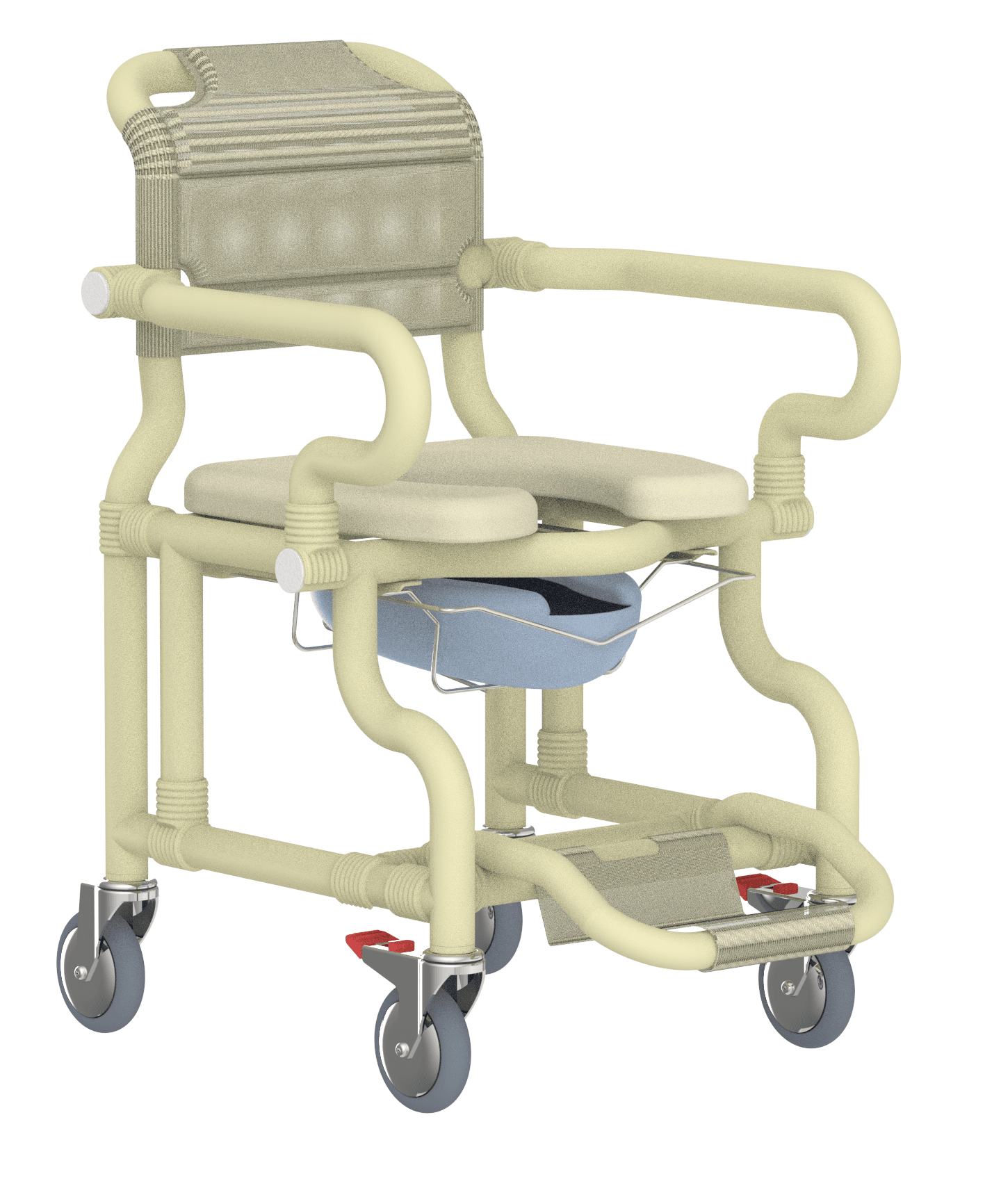 Large deluxe mobile shower chair with pan/panholder