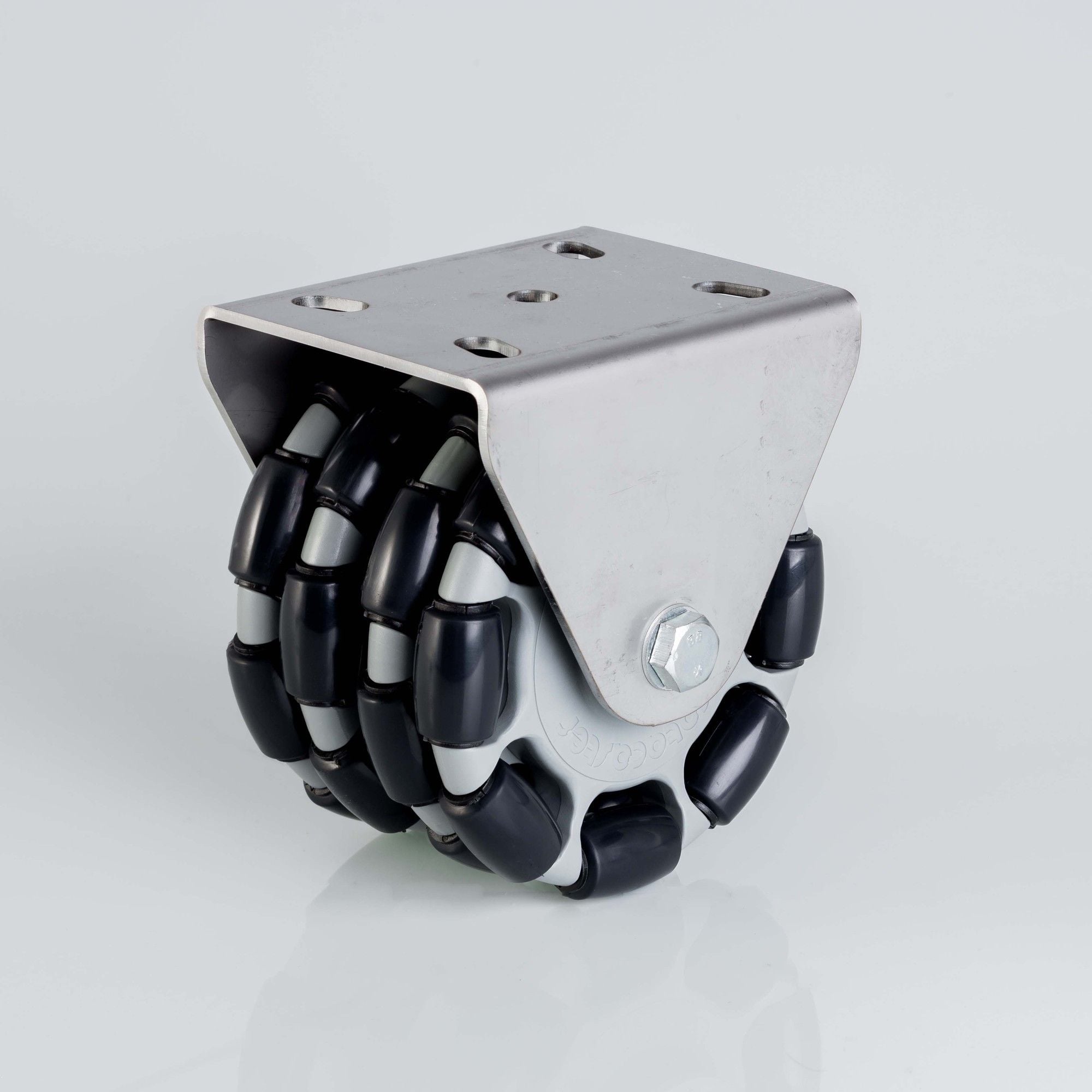 125mm Omni Wheel - with Rotacaster Quad, polyurethane roller/- Formed Mount