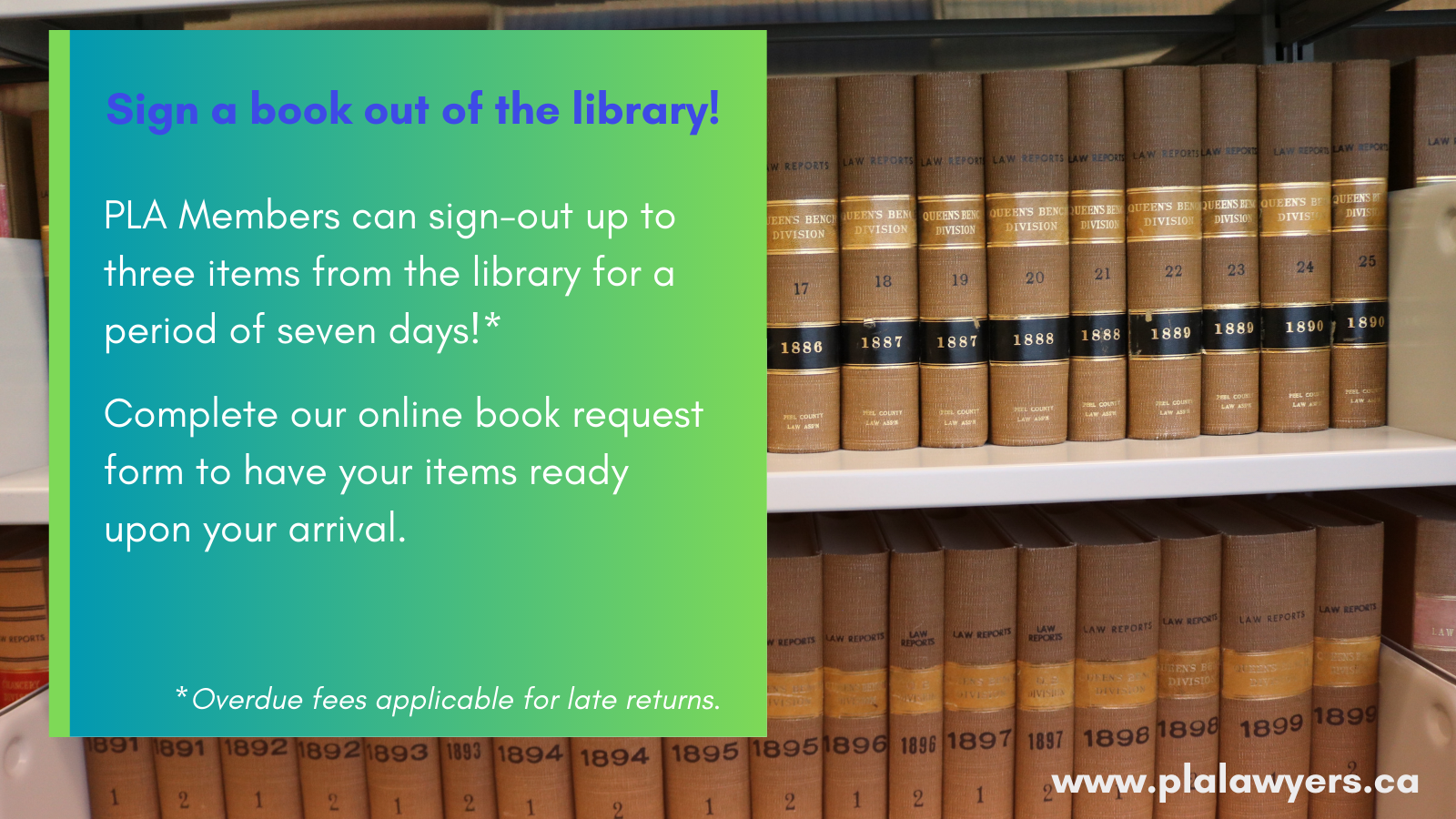 Sign books out from the library. PLA Members can sign-out up to three items from the library for a period of seven days! (Note: Overdue fees applicable for late late returns.)