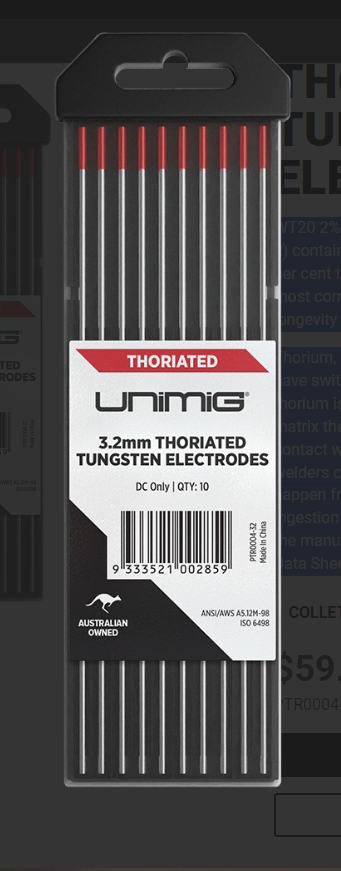 UniMig Thoriated Tungsten Red 2.4mm Pkt 10