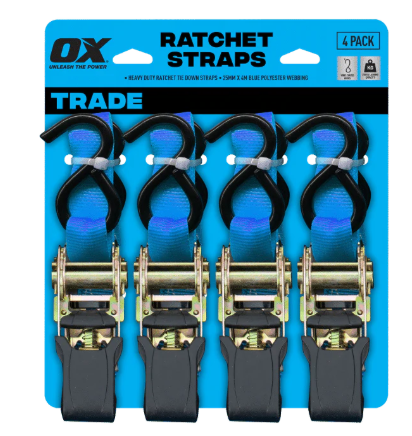 OX Trade 25mm x 4m Ratchet Strap - 4pk
