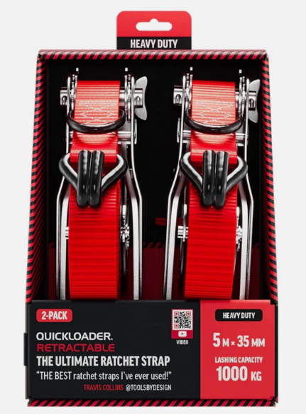 Quickloader Retractable Ratchet Strap 5m x 35mm 2-Pack