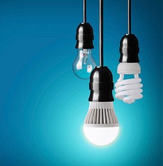 Hanging lightbulbs with blue background