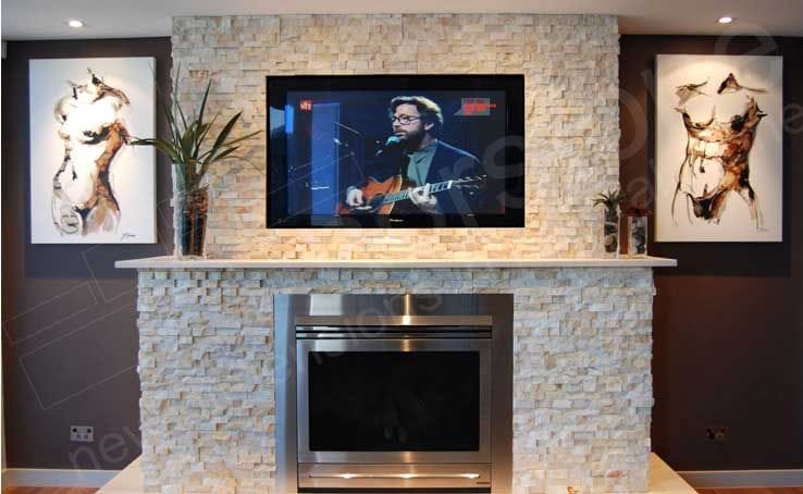 modern stone veneer fireplace