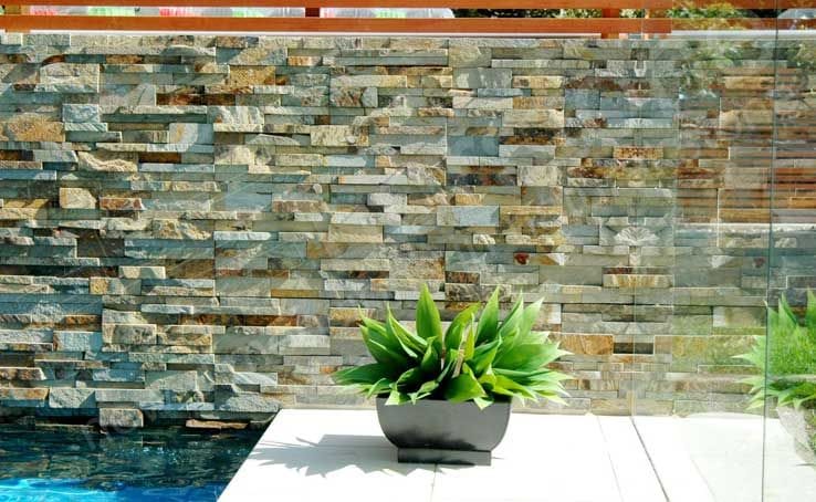 Staxstone Natural Stone Veneer - Rock Panel Pool Feature Wall