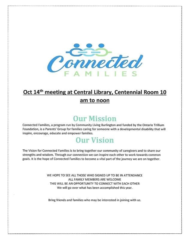Reminder of Oct 14th meeting of Connected Families