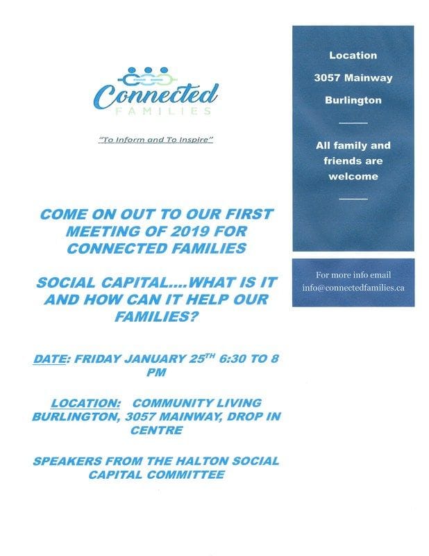Connected Families Meeting....Halton Social Capital Committee January 25th in Burlington