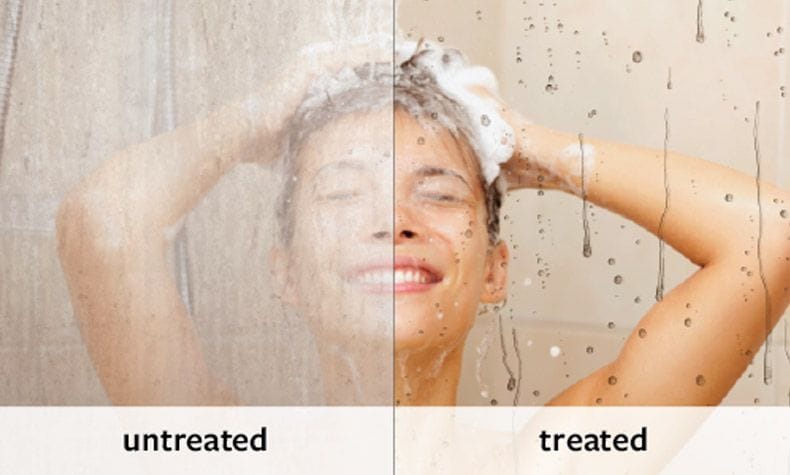 Untreated vs treated shower screen with Easy Clean Glass
