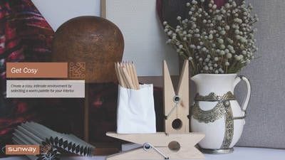 Get Cosy with Sunway Blinds Create a cosy, intimate environment by selecting a warm palette for your interior. Sunway 10mm Cellular fabric, warm tone roller blind fabric, Perth blinds