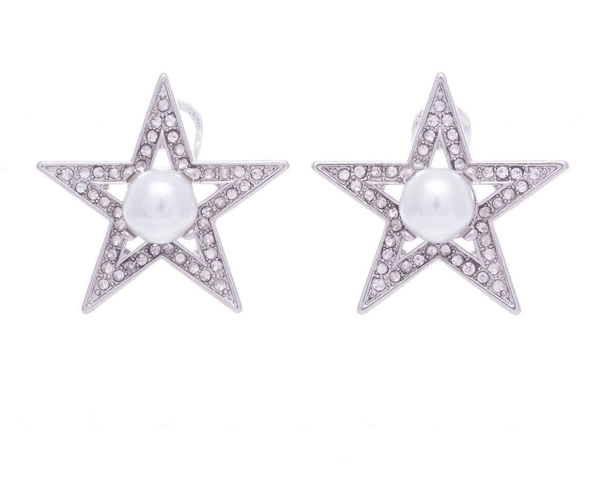 Pearl Diamante Star Stud Earrings