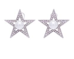 Pearl Diamante Star Stud Earrings