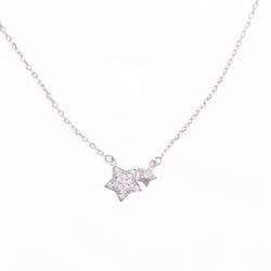 Silver & CZ Double Star Necklace