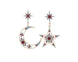 Turquoise & Red Moon Star Earrings