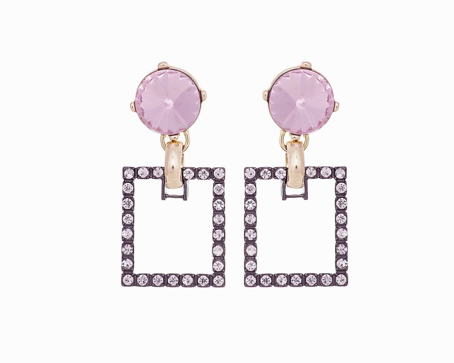 Pink & Diamante Square Earrings