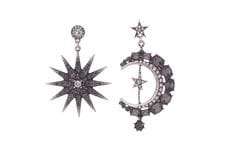 Charcoal Crystal Moon & Star Earrings