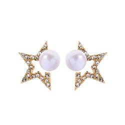 Gold Diamante Pearl Star Earrings