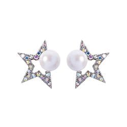 Silver Diamante Pearl Star Earrings