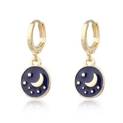 Navy Enamel Crescent Moon Earrings