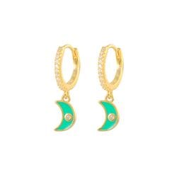 Green Enamel Crescent Moon Earrings