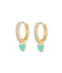 Gold & Green Heart Huggie Earrings