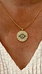 Golden Green Evil Eye Disc Necklace