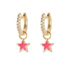Gold Pink Star Huggie Earrings