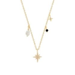 Fine Golden CZ Star & Pearl Necklace