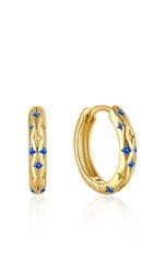Gold Cobalt CZ Star Huggie Earrings