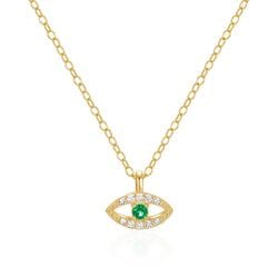 Golden Green CZ Evil Eye Necklace