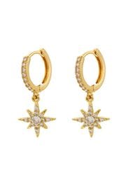 Gold Crystal Star Huggie Earrings
