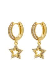 Gold & CZ Pentagram Star Earrings