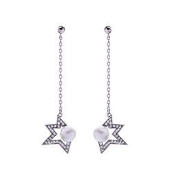 Silver Star Pearl Drop Earrings