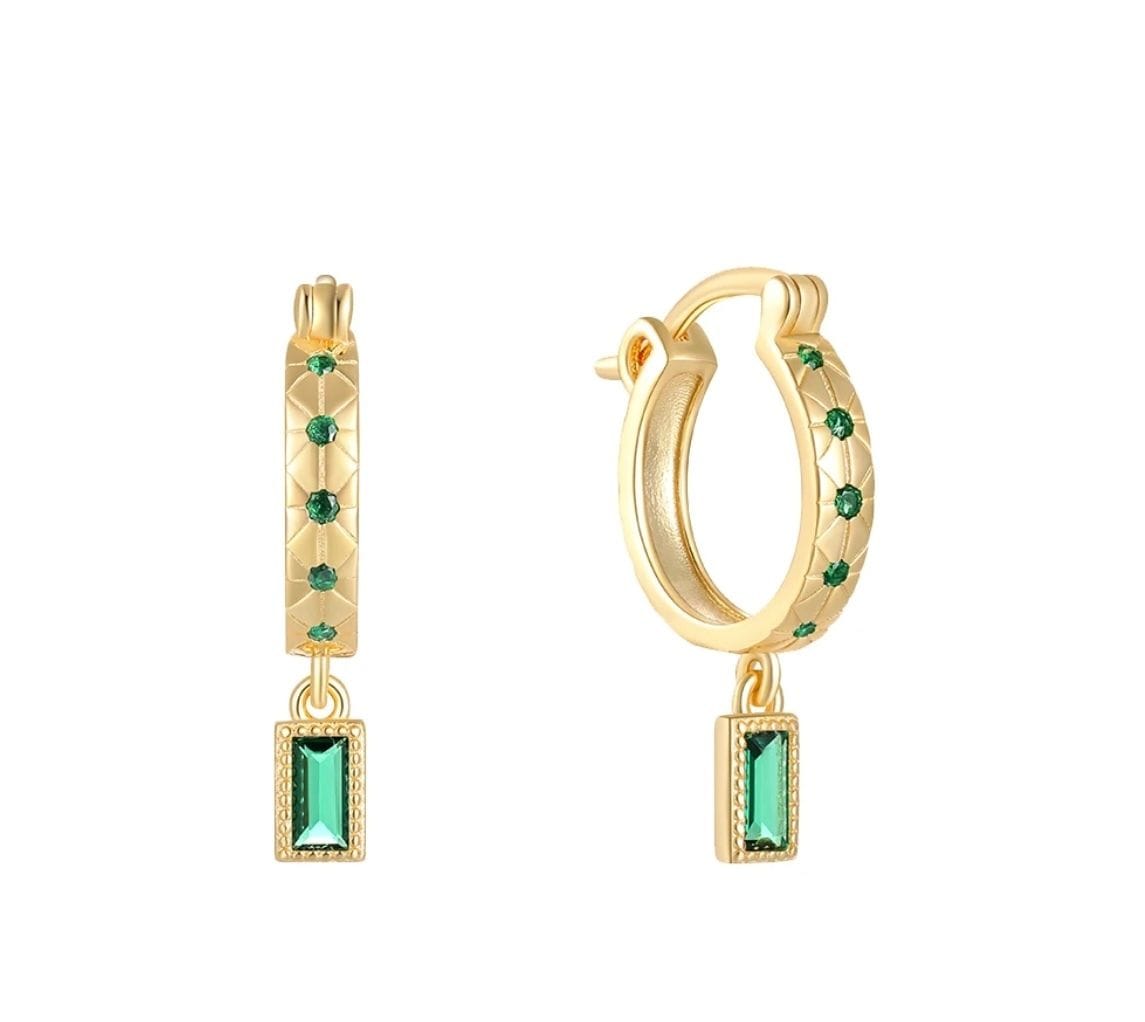 Green CZ Baguette Drop Earrings