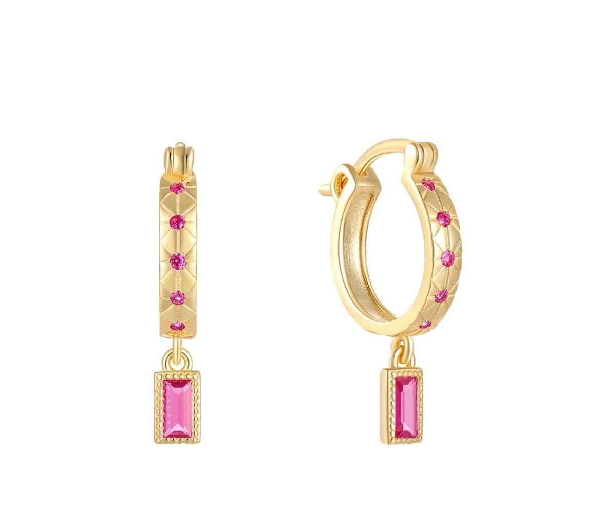 Rosy CZ Baguette Drop Earrings