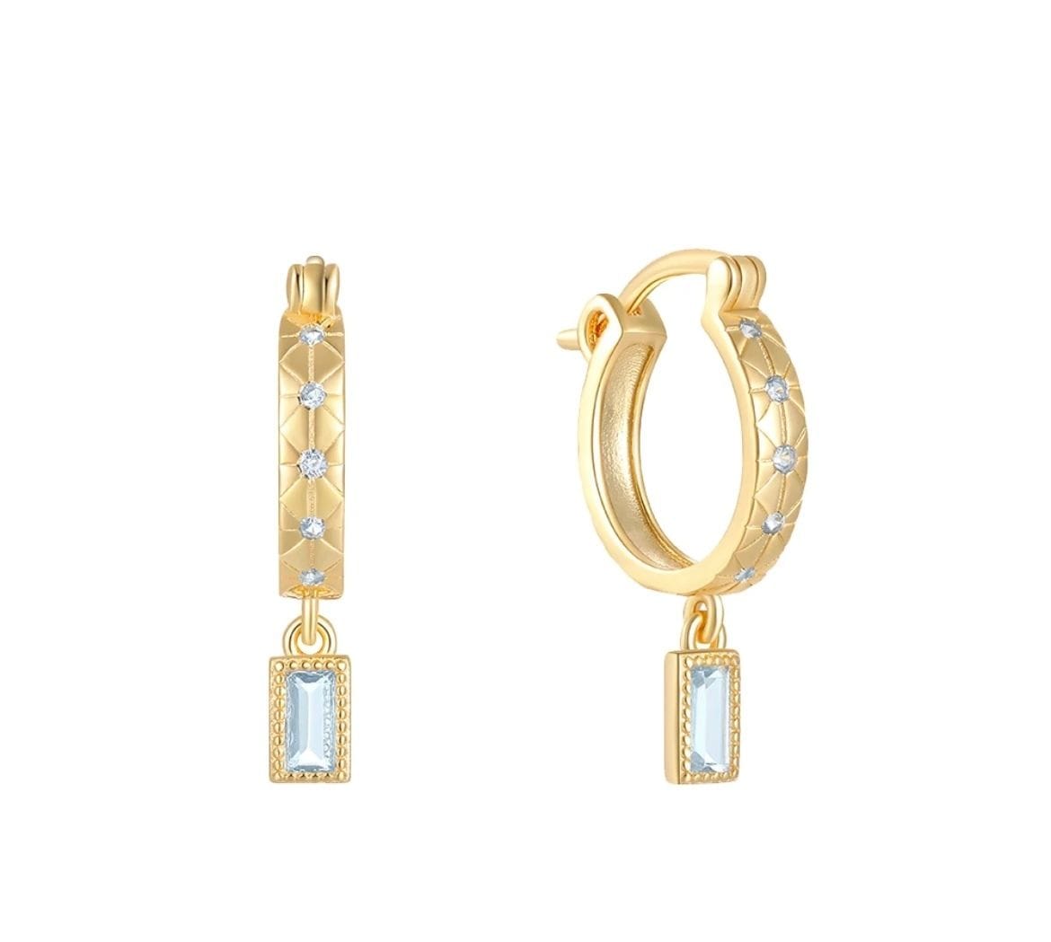 Pale Blue CZ Baguette Drop Earrings