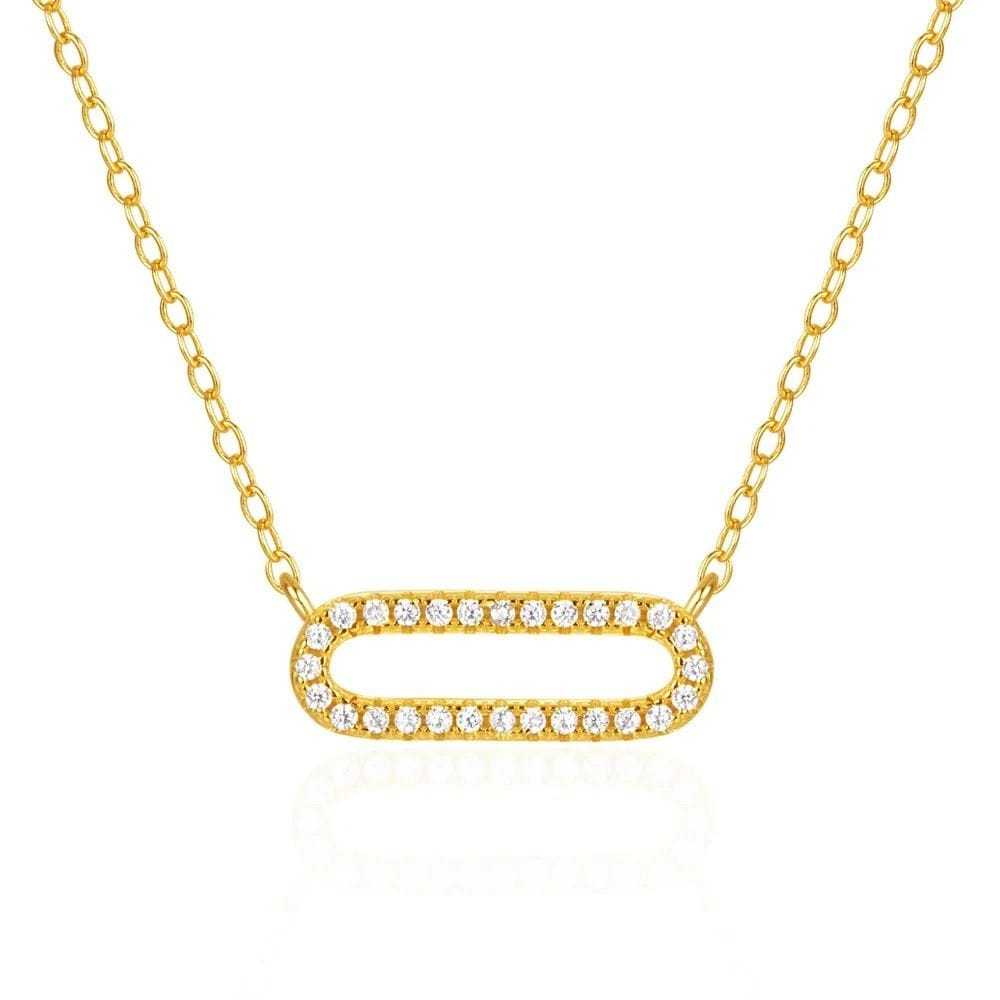 Gold CZ Oblong Pendant Necklace